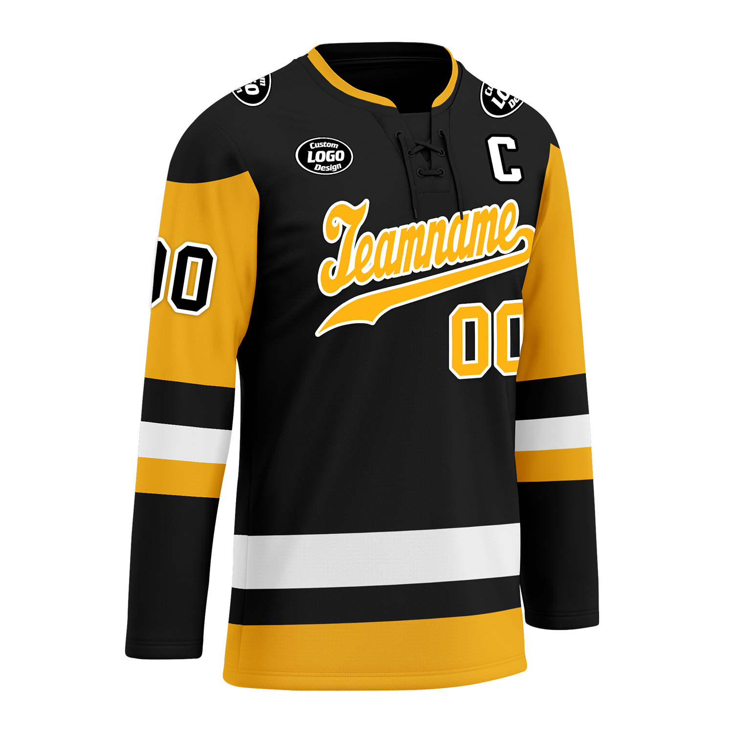 Custom Black Yellow Personalized Hockey Jersey HCKJ01-D0a7009