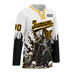 Custom White Black Gold Gothic Personalized Hockey Jersey HCKJ01-E0601-13