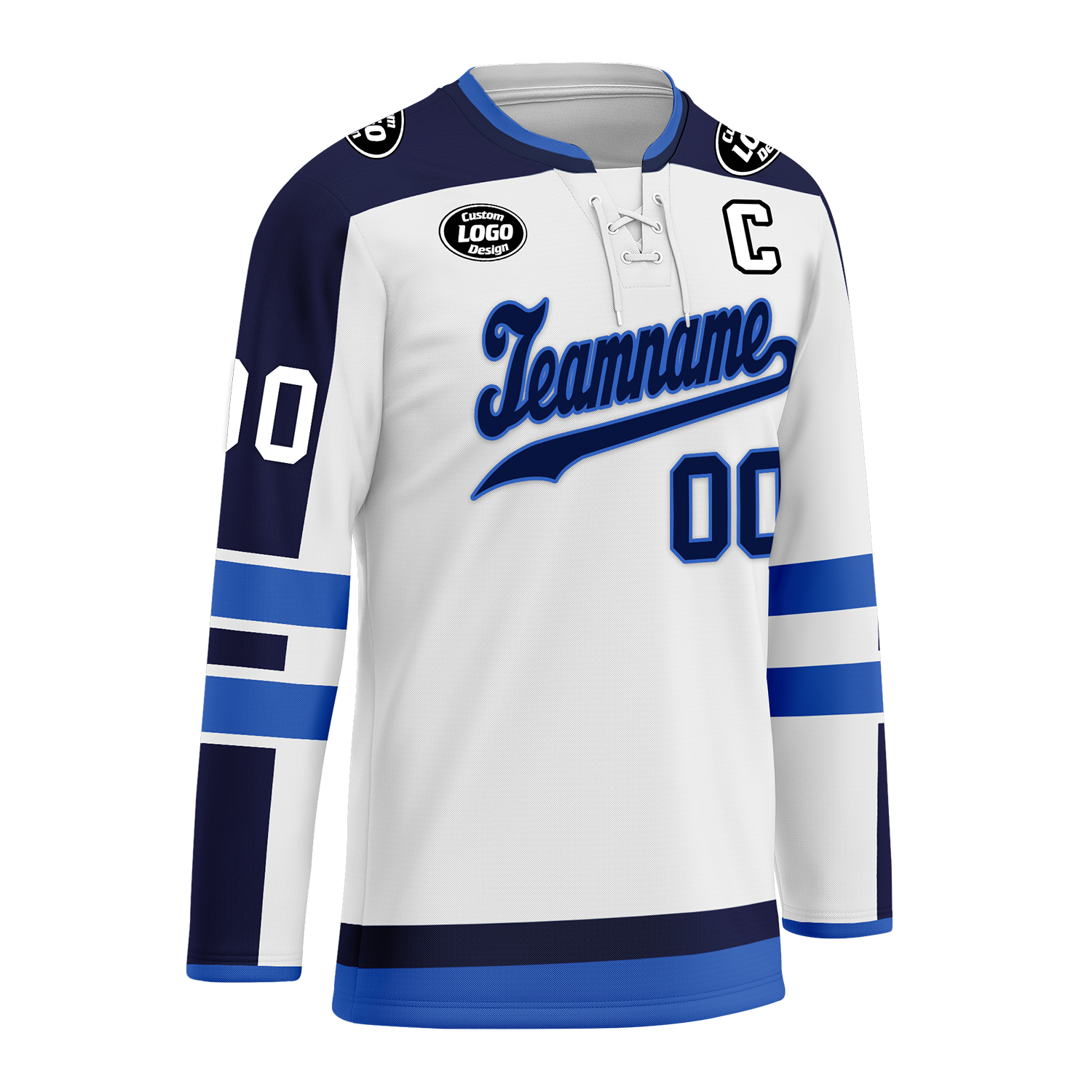 Custom White Blue Personalized Hockey Jersey HCKJ01-D0a70e0