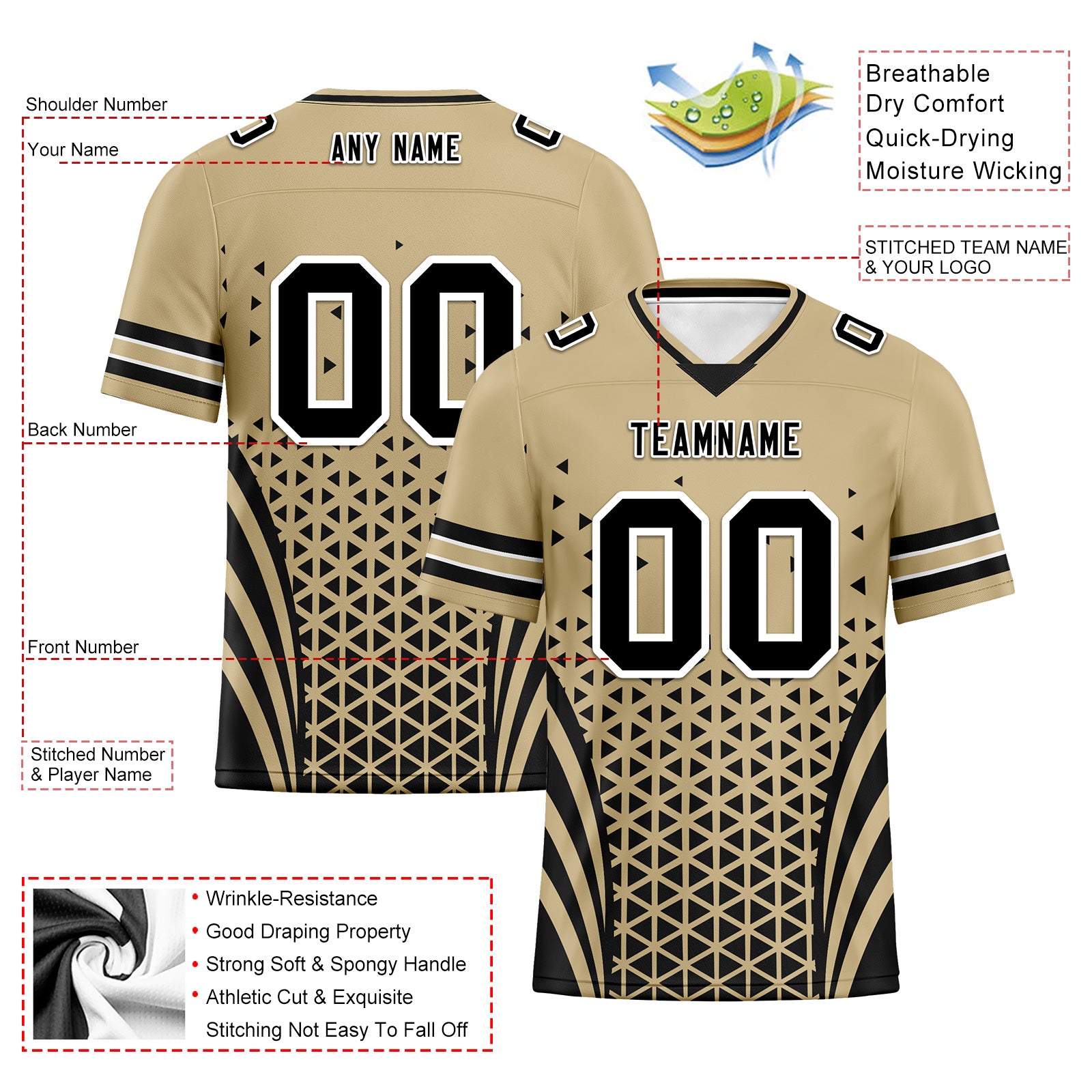 Custom Beige Black Louisiana Personalized Authentic Football Jersey FBJ02-D023033-19