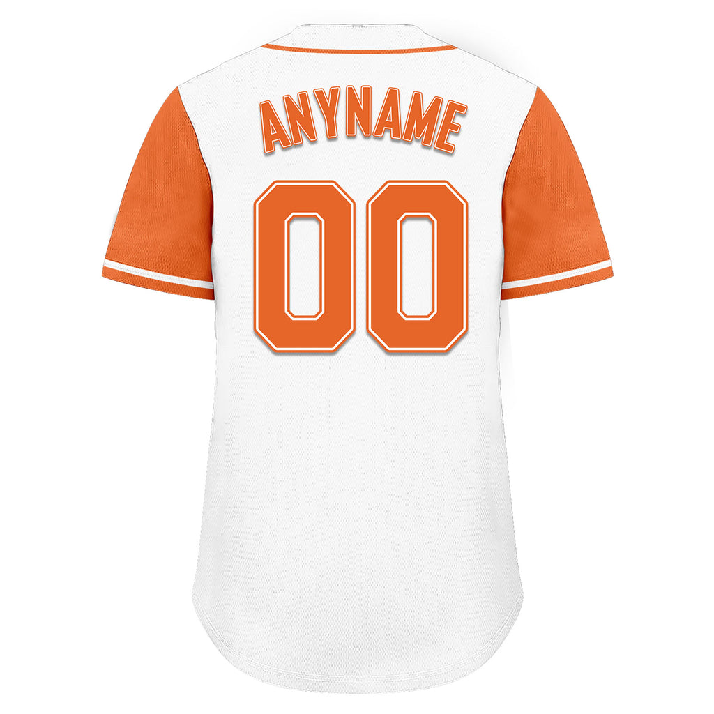 Custom White Orange Raglan Sleeves Personalized Authentic Baseball Jersey BSBJ01-D020200-3