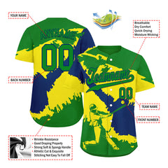 Custom Green Navy Blue Light Yellow Brazilian Flag Personalized Authentic Baseball Jersey BSBJ01-E06022-5