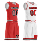 Custom Red White Classic Style Reversible Basketball Uniform Personalized COOLMAX BBJR-D017005