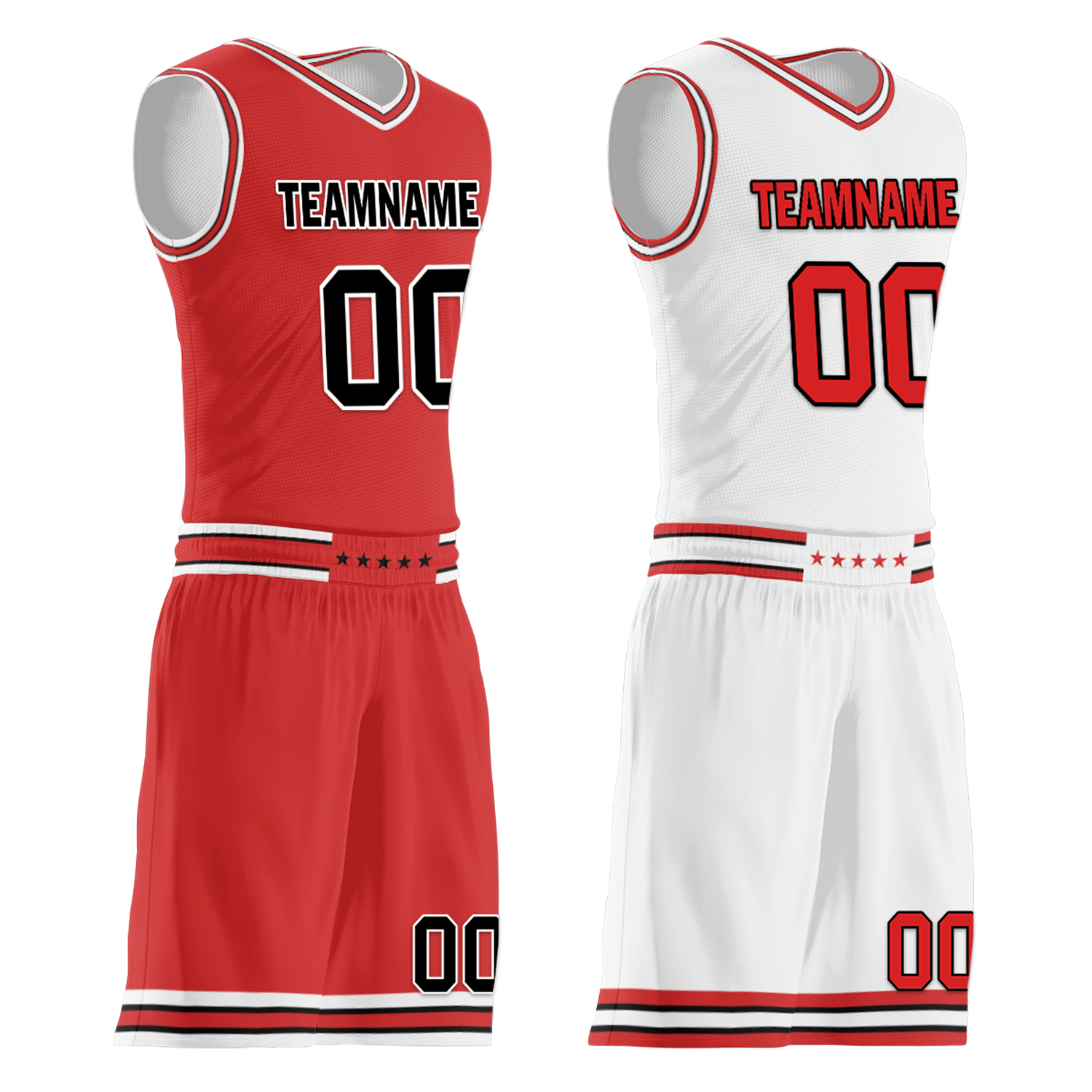 Custom Red White Classic Style Reversible Basketball Uniform Personalized COOLMAX BBJR-D017005