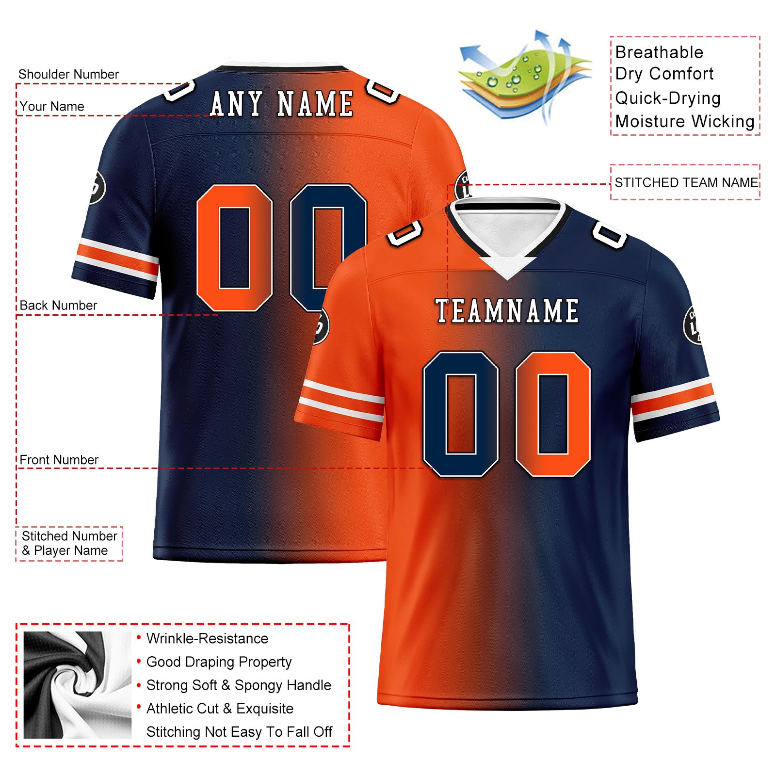 Custom Blue Orange Colorado Personalized Authentic Football Jersey FBJ02-D028017-21