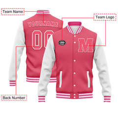 Custom Pink White Waterproof Jacket Bomber Full-Snap Varsity Letterman Personalized Jacket FZ007CD-D020316-14