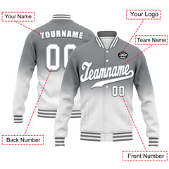 Custom Gray White Fade Fashion Jacket Bomber Full-Snap Varsity Letterman Personalized Jacket FZ005-D020229-15