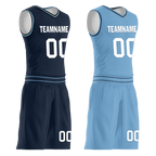 Custom Blue Classic Style Reversible Basketball Uniform Personalized COOLMAX BBJR-D017032