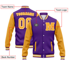 Custom Purple Yellow Waterproof Jacket Bomber Full-Snap Varsity Letterman Personalized Jacket FZ007CD-D020316-12