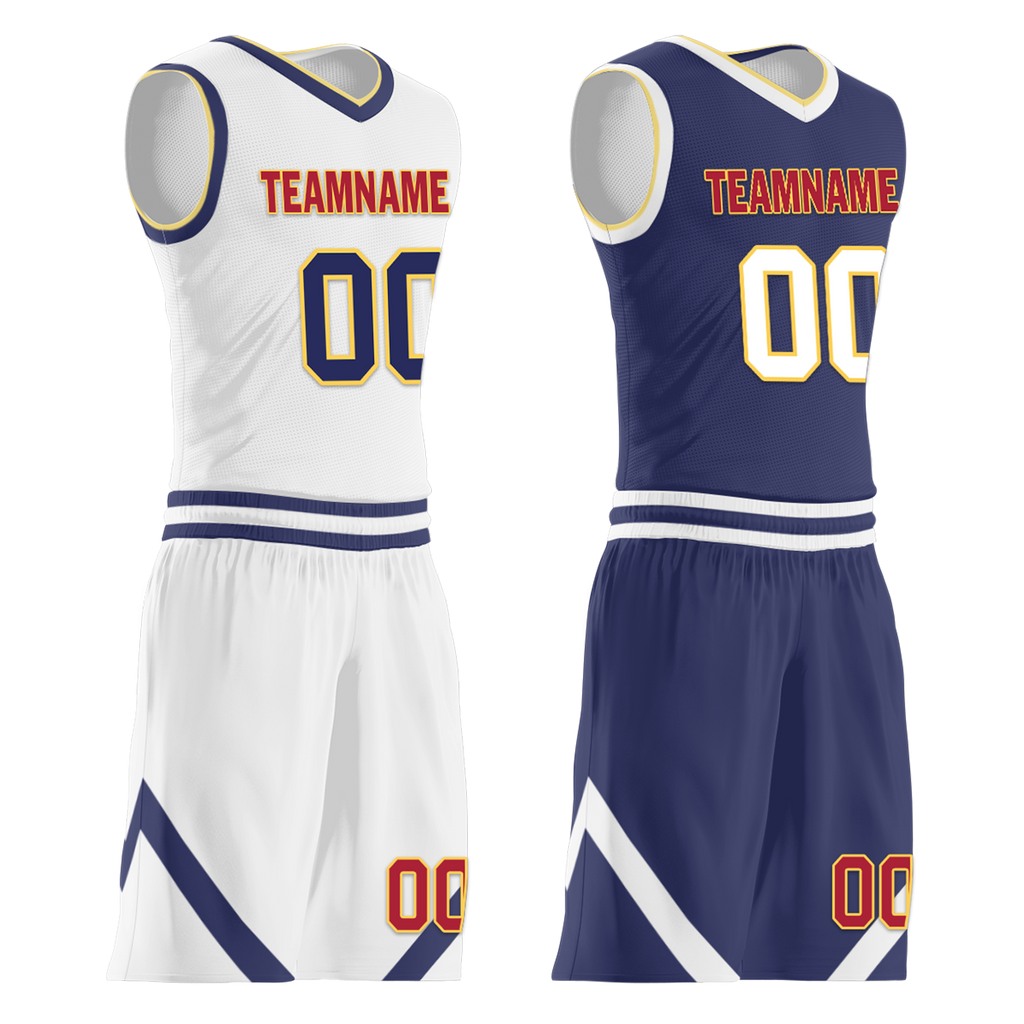Custom White Blue Classic Style Reversible Basketball Uniform Personalized COOLMAX BBJR-D017030