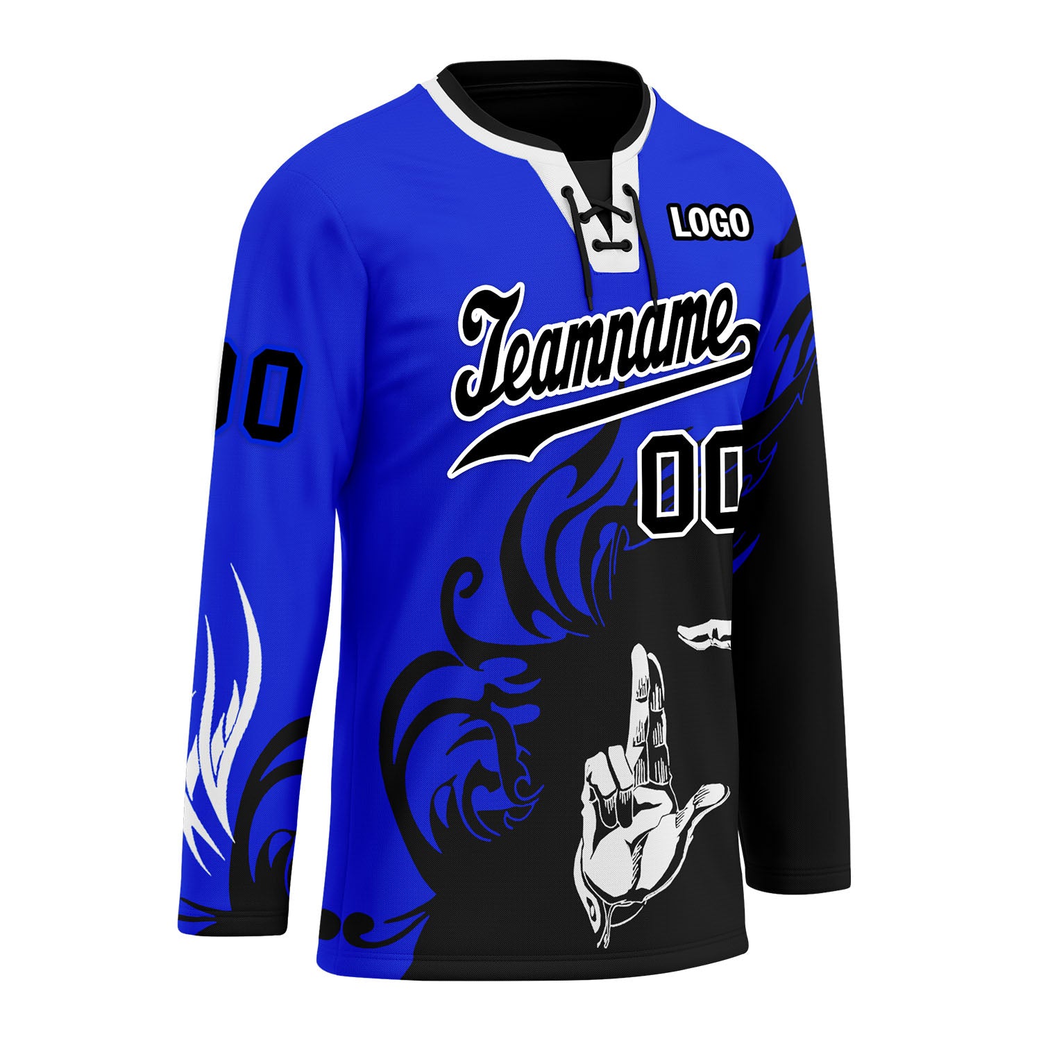 Custom Blue Black White Gothic Personalized Hockey Jersey HCKJ01-E0601-11