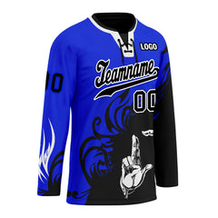 Custom Blue Black White Gothic Personalized Hockey Jersey HCKJ01-E0601-11