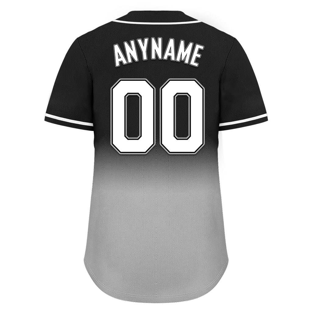 Custom Black Grey Fade Embroidered Baseball Jersey