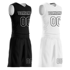 Custom Black White Classic Style Reversible Basketball Uniform Personalized COOLMAX BBJR-D017007