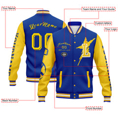 Custom Blue Yellow Los Angeles Jacket Bomber Full-Snap Varsity Letterman Personalized Jacket FZ005SX-D020290-15