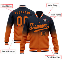 Custom Blue Orange Fade Fashion Jacket Bomber Full-Snap Varsity Letterman Personalized Jacket FZ005-D020229-8