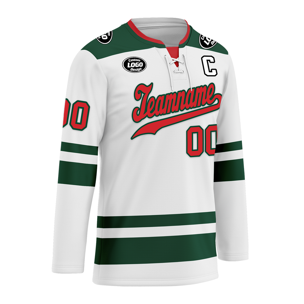 Custom White Green Personalized Hockey Jersey HCKJ01-D0a70c0
