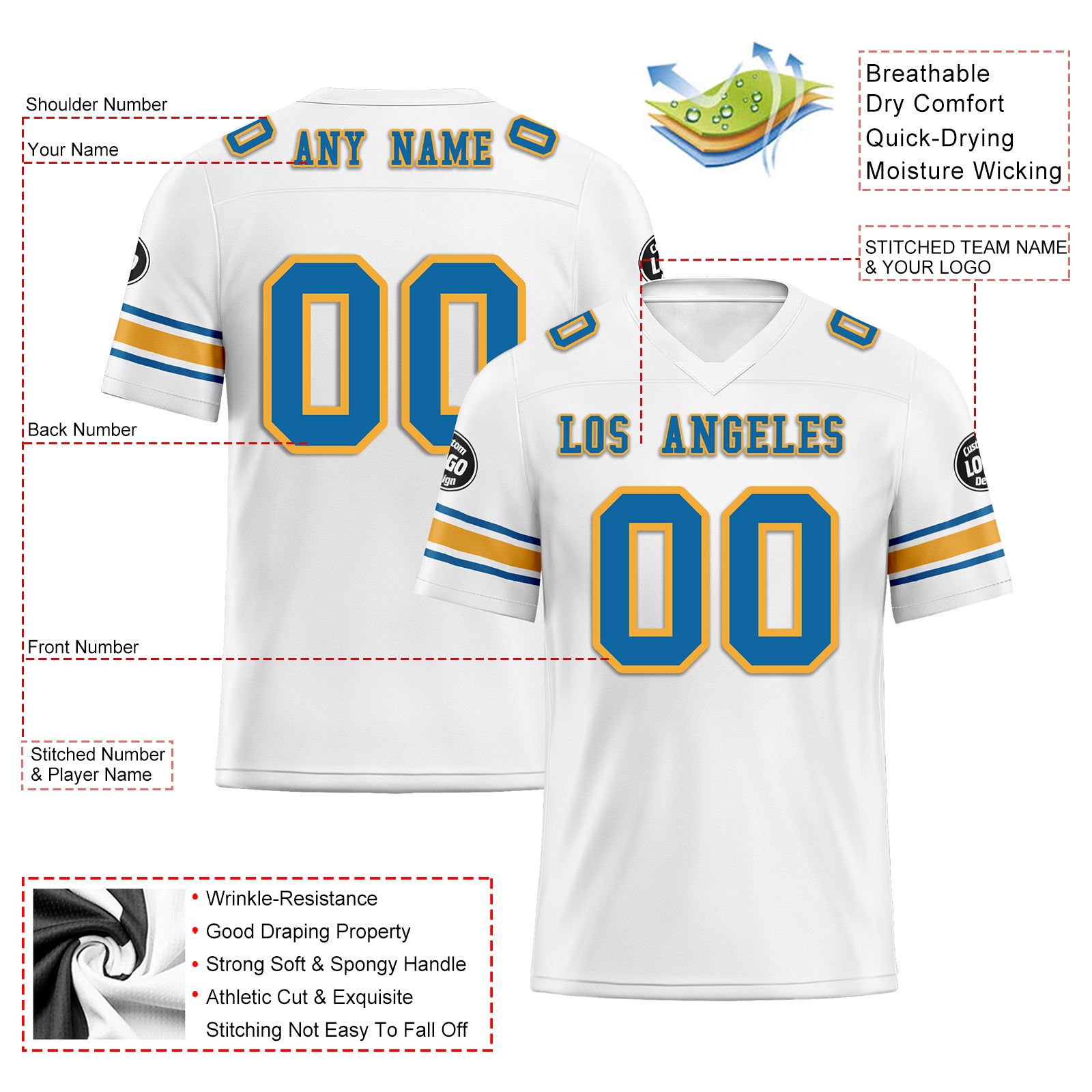 Custom White Los Angeles Personalized Authentic Football Jersey FBJ02-D020256-22