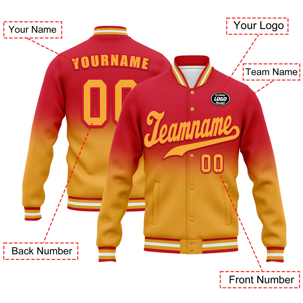 Custom Red Yellow Fade Fashion Jacket Bomber Full-Snap Varsity Letterman Personalized Jacket FZ005-D020229-14