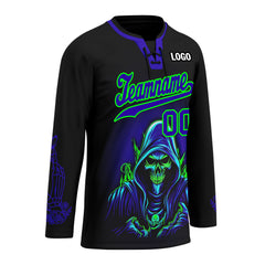 Custom Black Blue Green Gothic Personalized Hockey Jersey HCKJ01-E0601-09