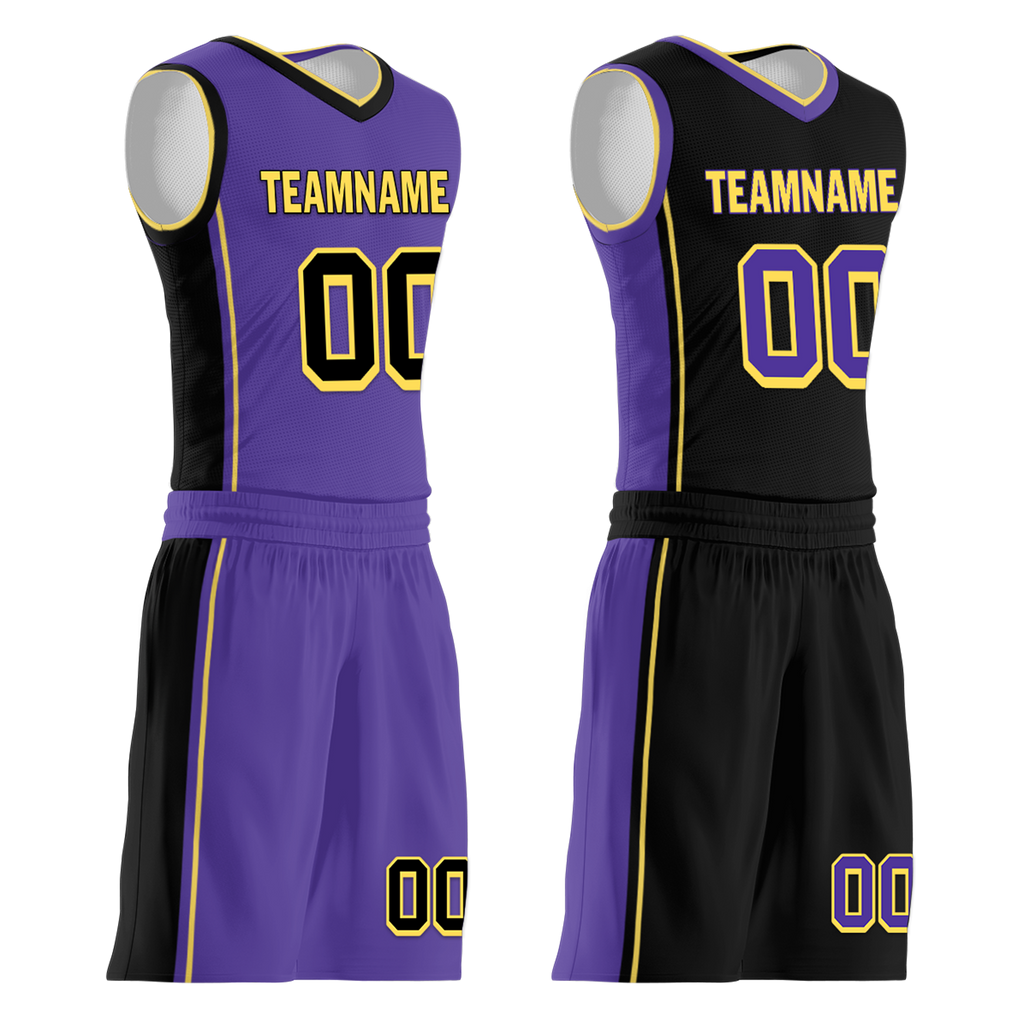 Custom Purple Black Classic Style Reversible Basketball Uniform Personalized COOLMAX BBJR-D017033