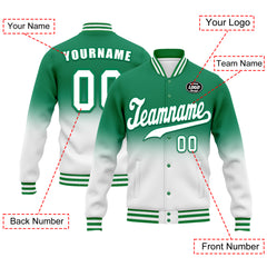 Custom Green White Fade Fashion Jacket Bomber Full-Snap Varsity Letterman Personalized Jacket FZ005-D020229-10