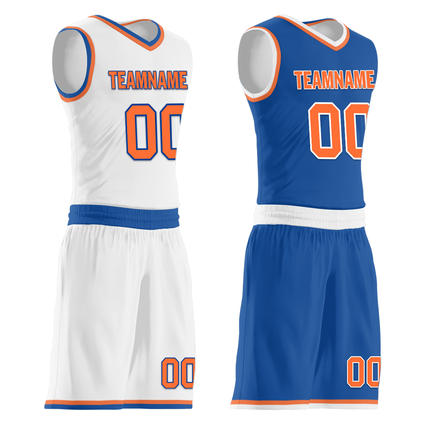 Custom White Blue Classic Style Reversible Basketball Uniform Personalized COOLMAX BBJR-D017016
