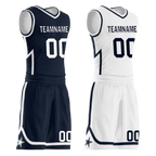 Custom Blue White Classic Style Reversible Basketball Uniform Personalized COOLMAX BBJR-D017056