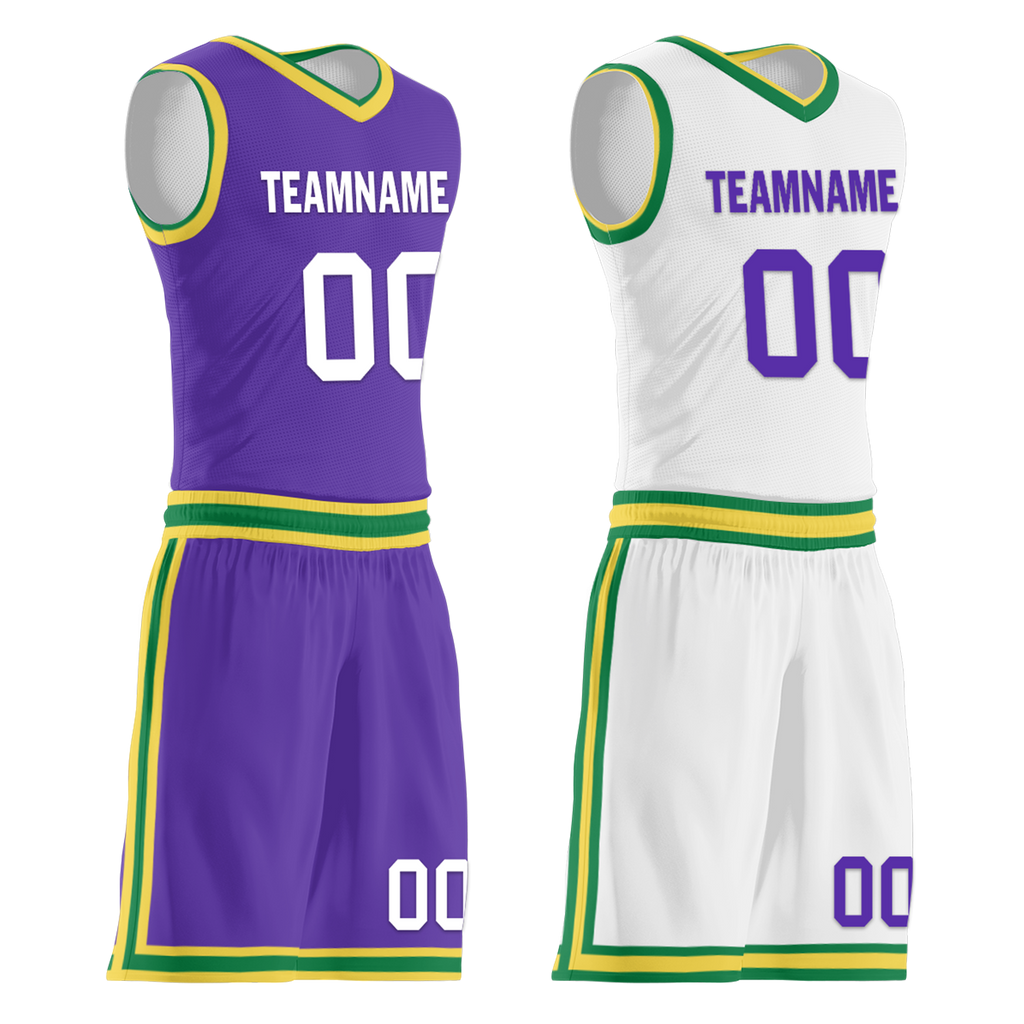 Custom Purple White Classic Style Reversible Basketball Uniform Personalized COOLMAX BBJR-D017047