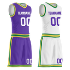 Custom Purple White Classic Style Reversible Basketball Uniform Personalized COOLMAX BBJR-D017047