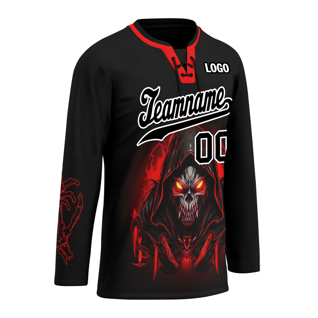 Custom Black Red Gothic Personalized Hockey Jersey HCKJ01-E0601-08