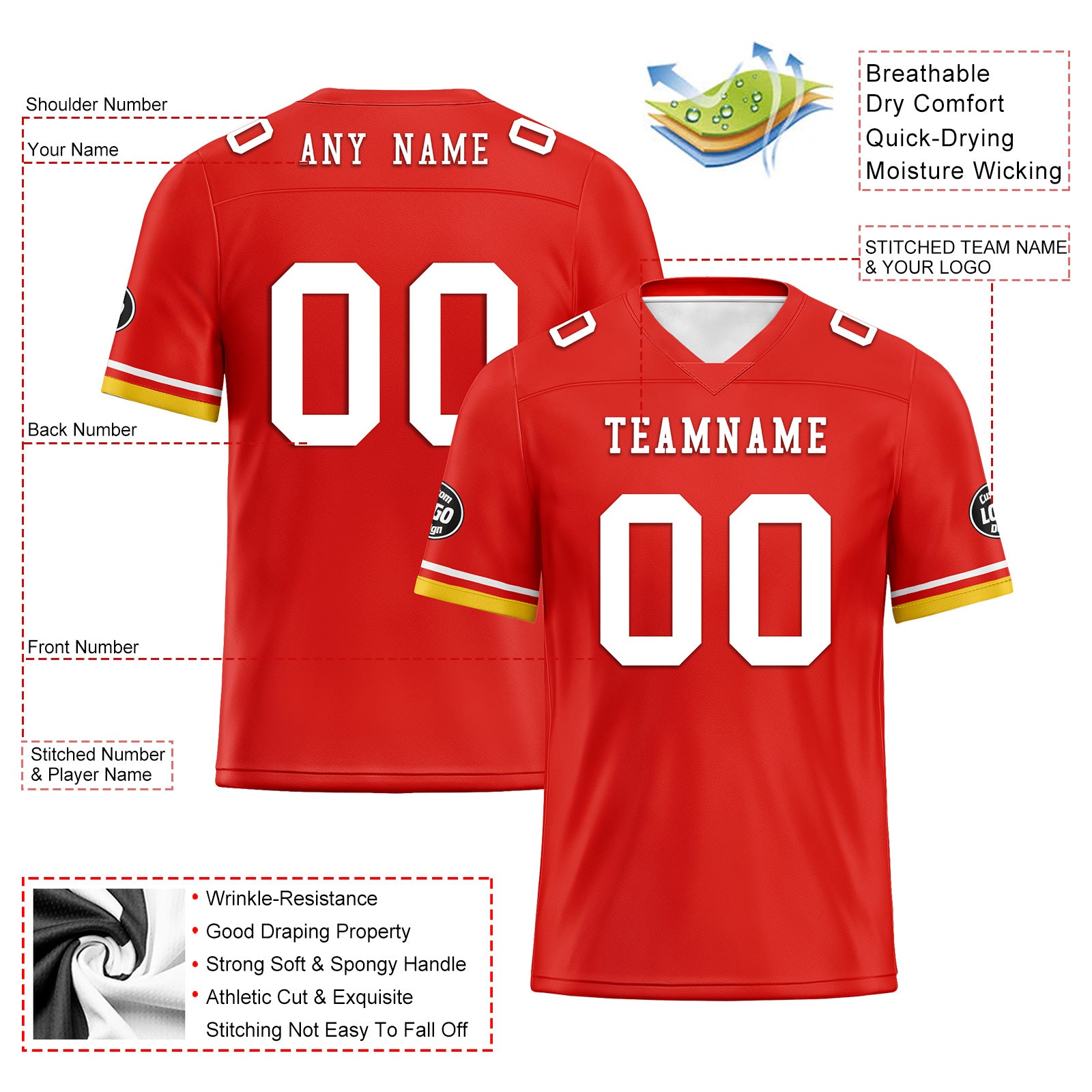 Custom Red Yellow Kansas City Football Jersey and Firesoul Sports Shoes Combo Offer Personalized Combo ZH-D020273-18