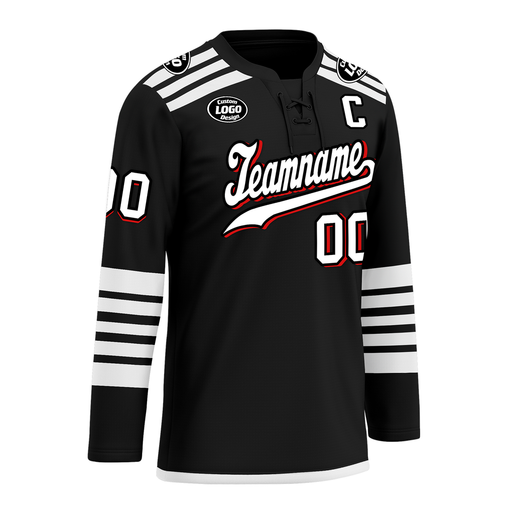 Custom Black White Personalized Hockey Jersey HCKJ01-D0a700d