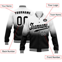 Custom White Black Fade Fashion Jacket Bomber Full-Snap Varsity Letterman Personalized Jacket FZ005-D020229-20