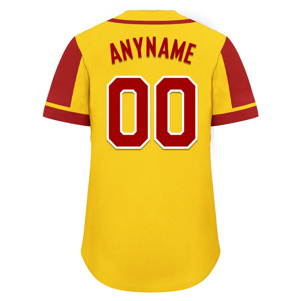 Custom Yellow Red Raglan Sleeves Personalized Authentic Baseball Jersey BSBJ01-D017203