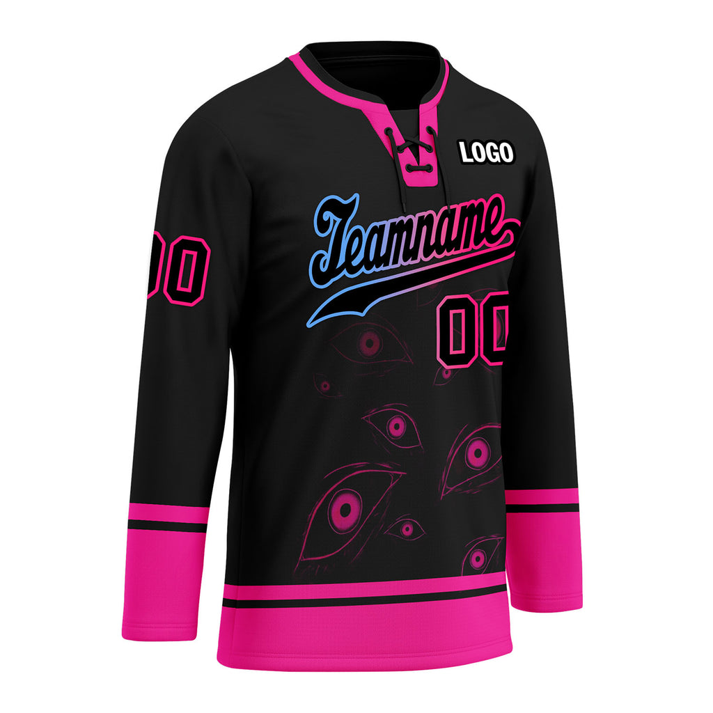 Custom Black Pink Light blue Gothic Personalized Hockey Jersey HCKJ01-E0601-05