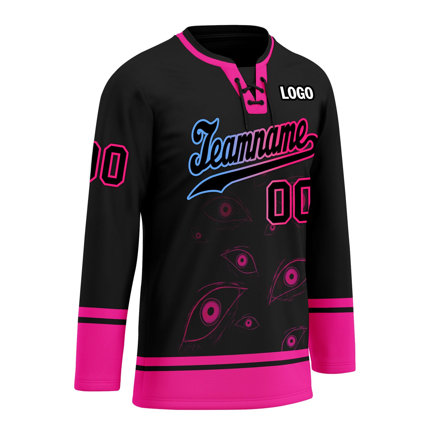Custom Black Pink Light blue Gothic Personalized Hockey Jersey HCKJ01-E0601-05
