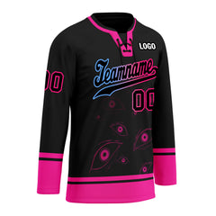 Custom Black Pink Light blue Gothic Personalized Hockey Jersey HCKJ01-E0601-05