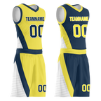 Custom Yellow Blue Classic Style Reversible Basketball Uniform Personalized COOLMAX BBJR-D017060