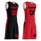 Custom Black Red Classic Style Reversible Basketball Uniform Personalized COOLMAX BBJR-D017018