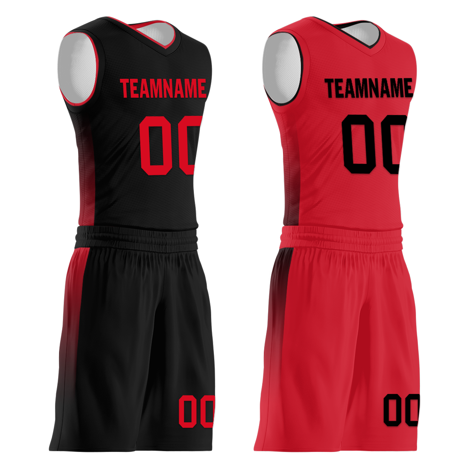 Custom Black Red Classic Style Reversible Basketball Uniform Personalized COOLMAX BBJR-D017018