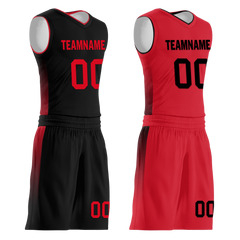 Custom Black Red Classic Style Reversible Basketball Uniform Personalized COOLMAX BBJR-D017018