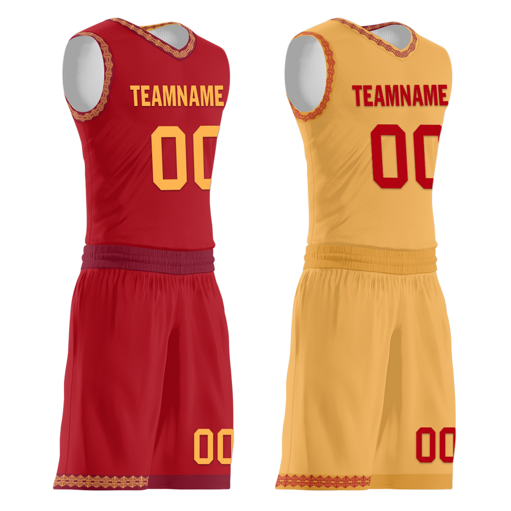 Custom Red Yellow Classic Style Reversible Basketball Uniform Personalized Ordinary BBJR-D017011