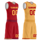 Custom Red Yellow Classic Style Reversible Basketball Uniform Personalized Ordinary BBJR-D017011
