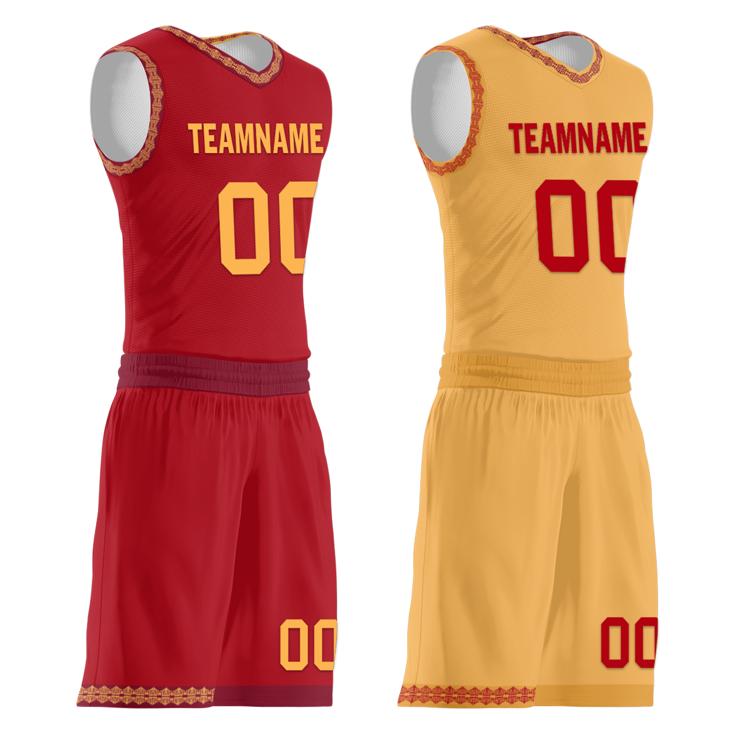Custom Red Yellow Classic Style Reversible Basketball Uniform Personalized Ordinary BBJR-D017011