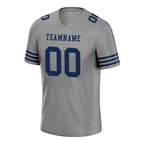 Custom Gray Blue Striped Sleeves Personalized Authentic Football Jersey FBJ02-D06033