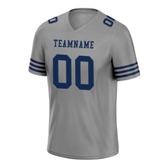 Custom Gray Blue Striped Sleeves Personalized Authentic Football Jersey FBJ02-D06033