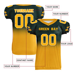 Custom Green Yellow Fade Fashion Green Bay High-Performance American Football Jersey FBJ06-D020252-13