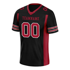 Custom Black Red Striped Sleeves Personalized Authentic Football Jersey FBJ02-D06074