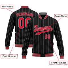 Custom Black Navy Stripe Fashion Jacket Bomber Full-Snap Varsity Letterman Personalized Jacket FZ005-D020219-27